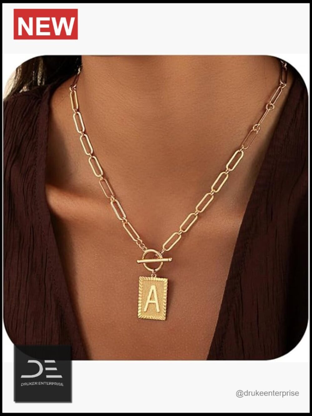 14K Gold Plated Initial Letter Necklace with Inspirational Engraving, Paperclip